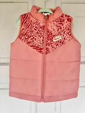 Nike Toddler Girls Pink Puffer Vest Size 3T Animal Print Zip Up